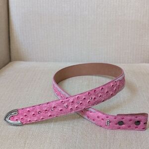 Ariat Pink Ostrich Full Grain Leather Belt Strap Silver Tip Size 30